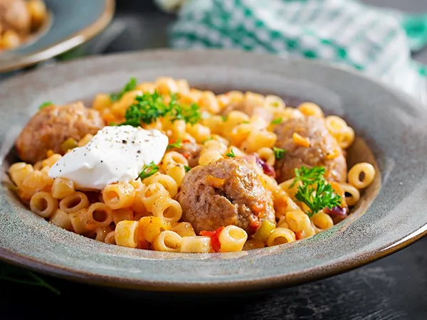 Pan Meatballs with Ditalini Pasta